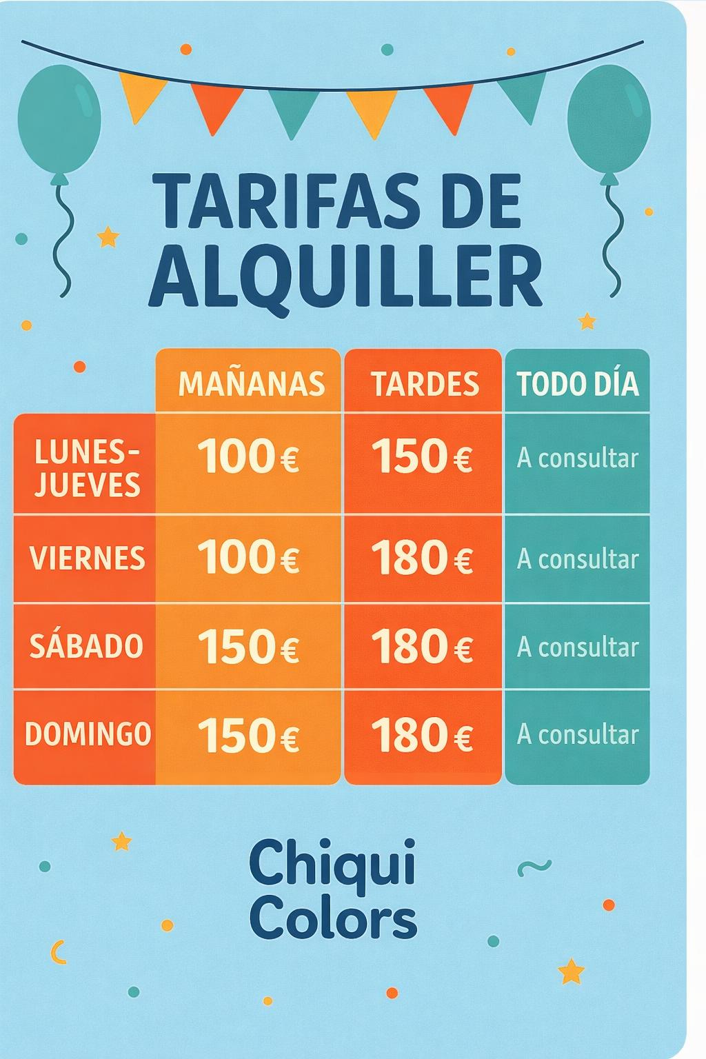 Tarifas y normas de Chiqui Colors